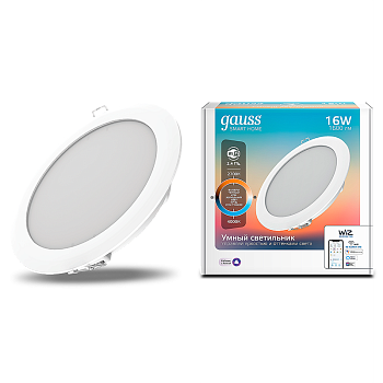 Gauss Свет-ик даунлайт SmartHome 16W1600lm2700-4000К 220-240V IP20 165*38мм изм.цвет.тем+дим LED 2040122