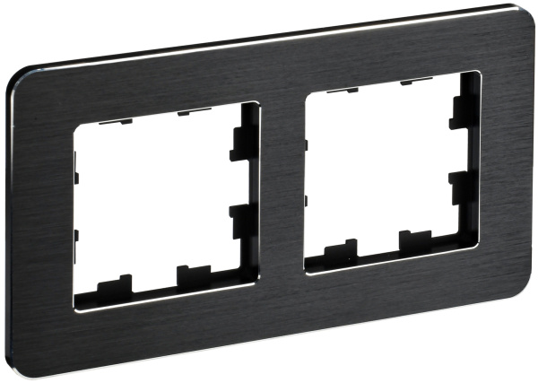 IEK BRITE DECOR Черный/алюм металл. скругл.угол  Рамка 2-м РУ-2-1-Бр RE AL