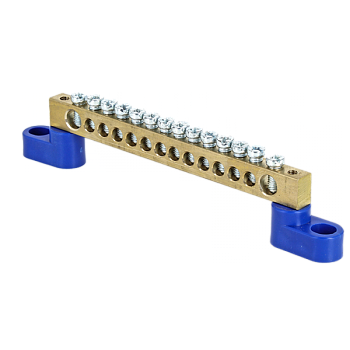 EKF PROxima Шина "0" N (6х9мм) 14 отверстий латунь 2 синих угловых изолятора