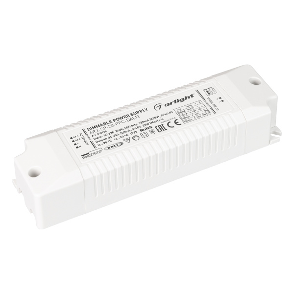 Arlight Блок питания ARJ-SP-20-PFC-DALI2 (20W, 350-700 mA) (IP20 Пластик, 5 лет) 030926