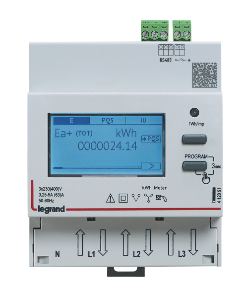Legrand Трехфазный счётчик EMDX³ - 63 А - 4 модуля - выход RS 485 412091
