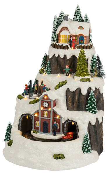 ЭРА Светодиодная новогодняя фигура EFIS-S07 композиция Рождество музыка теплый белый свет 3*АА 25*23*34 см