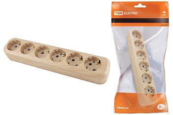 TDM Колодка розеточная 6 гнезд 2П+3 16А 250В "Эко" (сосна) SQ1806-0057