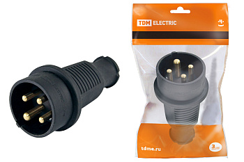 TDM Вилка прямая каучук 3Р+РЕ 32А 380В IP44 SQ0612-0006