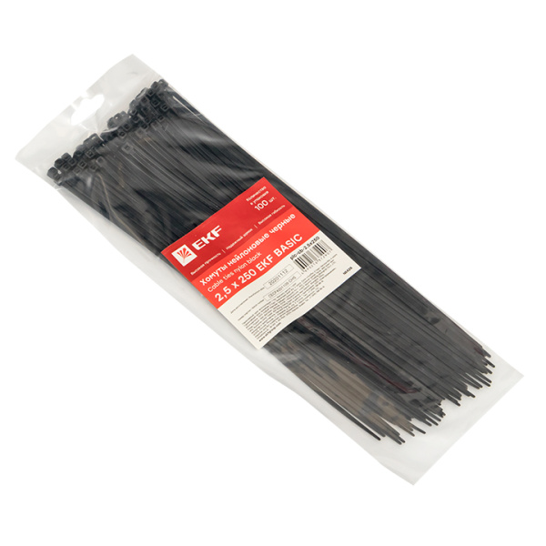 Купить EKF Basic Хомут нейлоновый черный (2,5х250) (100шт.)