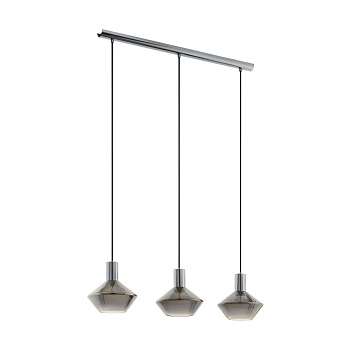 Eglo 97424 Подвес PONZANO, 3х60W(E27), L800, H1100, сталь, никель черный/дымчатое стекло, черный-прозрачный