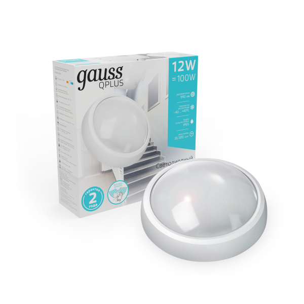 Купить Gauss Св-к ЖКХ ECO 2.0 круг 12W 990lm 4000K 160-260V IP54 D175*76мм белый с микровол сенсором 142411212-S