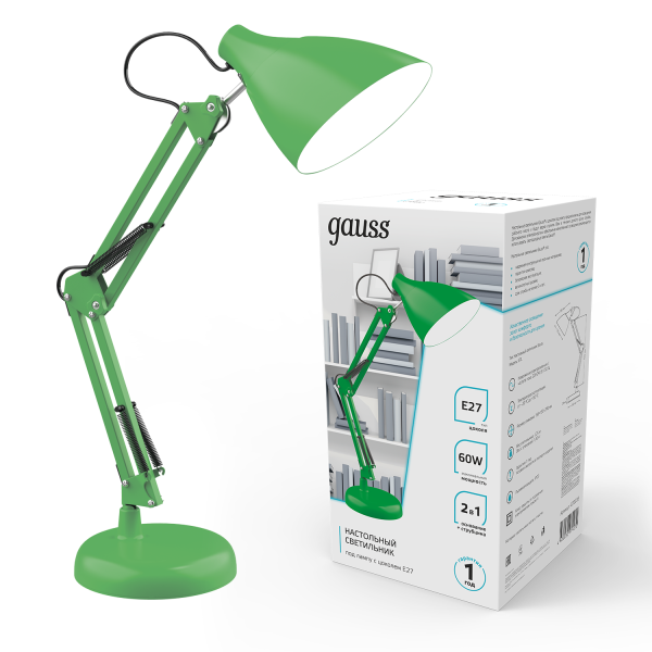 Купить Gauss Светильник настольный модель GTL003 60W 220-240V E27 зеленый струбцина и основание 1/12 GT0033