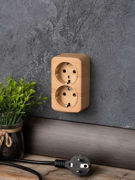 Купить EKF Basic Минск Светлое дерево Розетка 2-ая, с/з, 16А, ОП