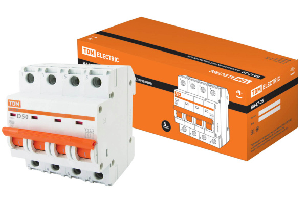 TDM Авт. выкл.ВА47-29 4Р 50А 4,5кА х-ка D SQ0206-0194