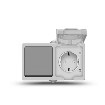 UNIVersal "Аллегро" Выключатель Серый Блок горизонт. 1 кл.+ Роз. с/з, з/ш, IP-54, с крышкой 1273