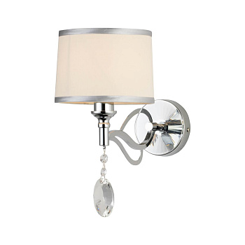 Favourite Classic настенный светильник каркас цвета хром, абажур из белой ткани с серебряной тесьмой, декоративные элементы из прозрачного хрусталя 27 2707-1W