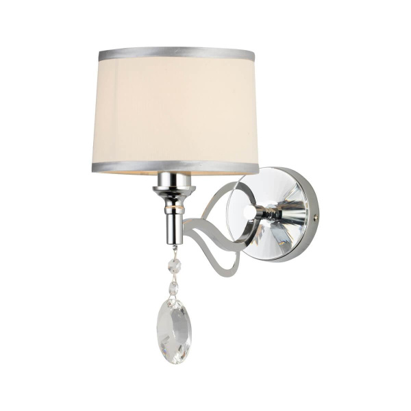 Favourite Classic настенный светильник каркас цвета хром, абажур из белой ткани с серебряной тесьмой, декоративные элементы из прозрачного хрусталя 27 2707-1W
