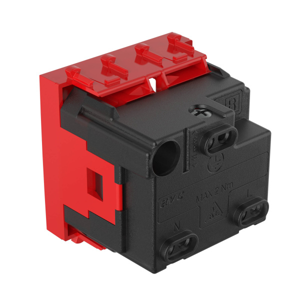 Купить DKC Розетка модульная, 2P+E, с з/ш, "Avanti", "Красный квадрат", 2 модуля