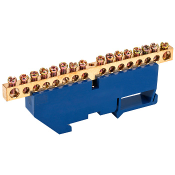 Шина «N» нулевая с синим изолятором на DIN-рейку 6x9 мм стойка бол. 16 групп Rexant 11-2344