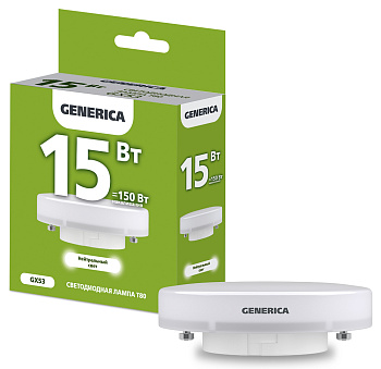 IEK GENERICA Лампа LED T80 таблетка 15Вт 230В 4000К GX53 LL-T80-15-230-40-GX53-G
