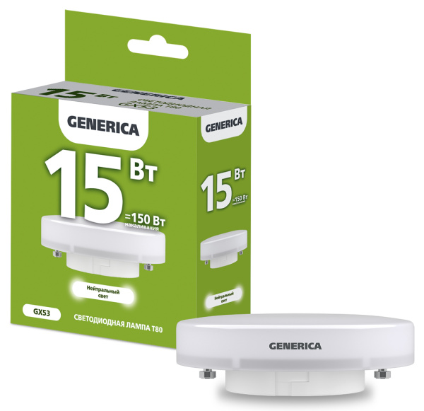 IEK GENERICA Лампа LED T80 таблетка 15Вт 230В 4000К GX53 LL-T80-15-230-40-GX53-G