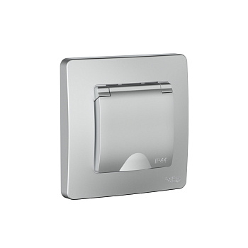 Systeme Electric Blanca внутр Алюминий Розетка с/з IP44 со шторками, с крышкой, 16А, 250В
