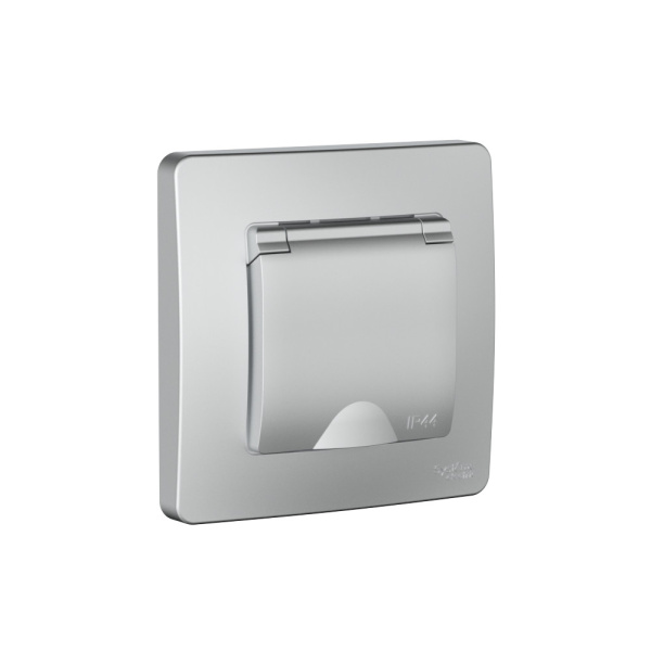 Systeme Electric Blanca внутр Алюминий Розетка с/з IP44 со шторками, с крышкой, 16А, 250В