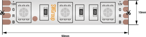 SWG Лента светодиодная стандарт 5050, 60 LED/м, 14,4 Вт/м, 12В , IP68, Цвет: RGB 001845 SWG560-12-14.4-RGB-68