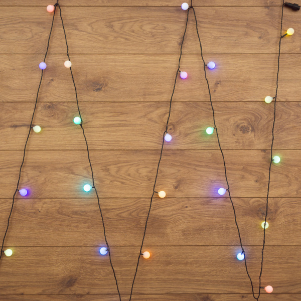 NEON-NIGHT Гирлянда "Шарики" Ø25мм 5м, темно-зеленый ПВХ, 25 диодов, цвет RGB 303-559