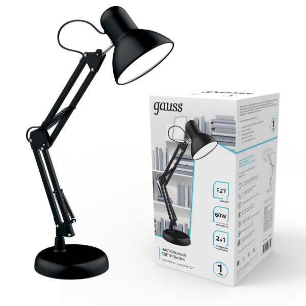 Купить Gauss Светильник настольный модель GTL002 60W 220-240V E27 черный струбцина и основание 1/12 GT0022