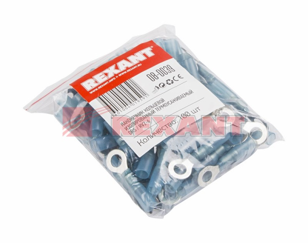 Купить Наконечник кольцевой изолированный термоусаживаемый ø6.5мм 1.5-2.5мм² (НКи-т 2.5-6 / НКи-т2-6) синий Rexant 08-0039