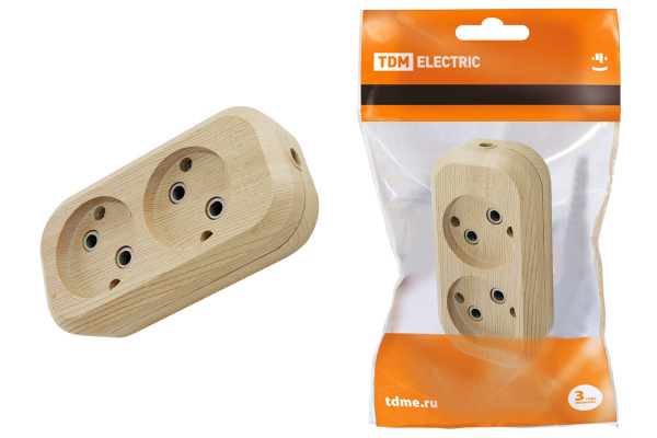 TDM Колодка розеточная 2 гнезда 2П б/з 10А 250В "Эко" (сосна) SQ1806-0045
