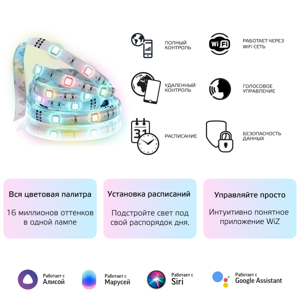 Купить Gauss Лента Smart Home 16W 1400lm 3000-6000К 100-240V IP20 5м RGBW+изм.цвет.темп.+дим/ LED 5020122