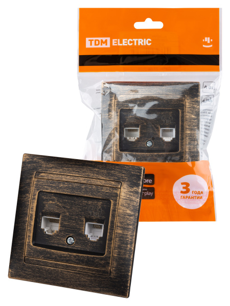 TDM Розетка телефонная RJ11 + компьютерная RJ45 старинная бронза "Лама" SQ1815-0760