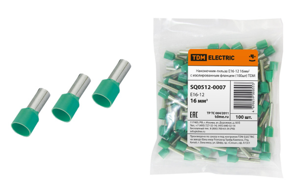 TDM Наконечник-гильза Е16-12 16мм2 с изолированным фланцем (100шт) SQ0512-0007
