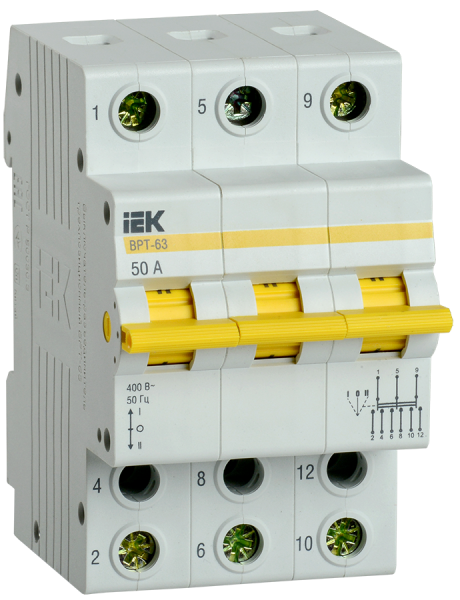 Купить IEK KARAT Выключатель-разъединитель трехпозиционный ВРТ-63 3P 50А