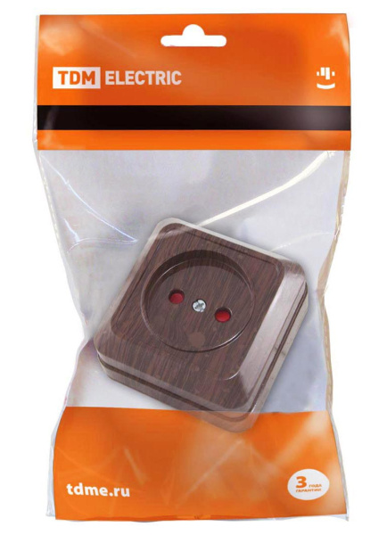 Купить TDM Розетка 2П открытой установки с з/ш IP20 10А, бук "Ладога" SQ1801-0037