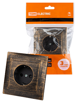 TDM Розетка 2П+З 16А 250В с защ. шт. старинная бронза "Лама" SQ1815-0752