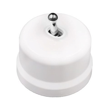 BIRONI Лизетта Пластик Белый Выключатель перекрестный 1-кл (тумблерный), ручка Серебро B1-233-21-S