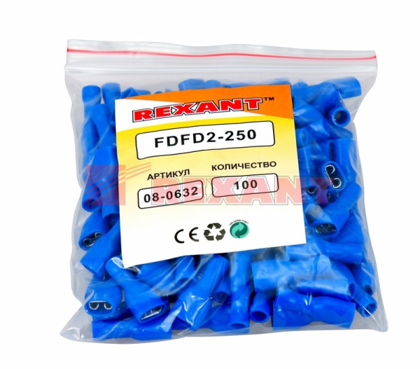 Купить Клемма плоская полностью изолированная гнездо - 6.6мм 1.5-2.5мм² (РППи-м 2.5-(6.3)) Rexant 08-0632