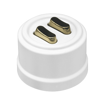 BIRONI Лизетта Пластик Белый Выключатель проходной 2-кл (клавишный), ручка Бронза B1-222-21-B