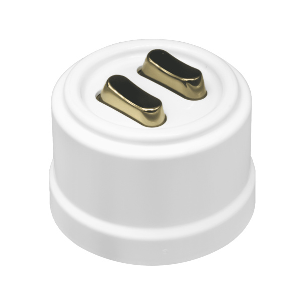 BIRONI Лизетта Пластик Белый Выключатель проходной 2-кл (клавишный), ручка Бронза B1-222-21-B