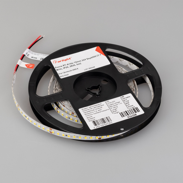 Купить Arlight Лента RT-A144-10mm 24V Day4000 (7.7 W/m, IP20, 2835, 5m) (высок.эфф.200 лм/Вт) 036208