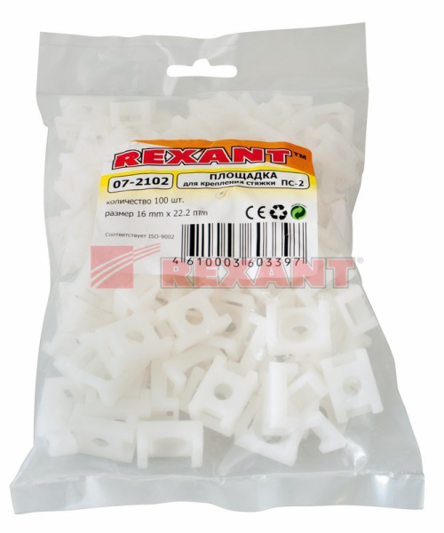 Купить Площадка для крепления стяжки 22 х 16 мм 100 шт БЕЛАЯ Rexant 07-2102