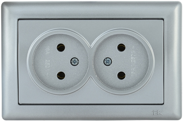 IEK РС20-1-0-БС Розетка 2-ая без з/к 10А BOLERO серебряный ERB20-K23-10