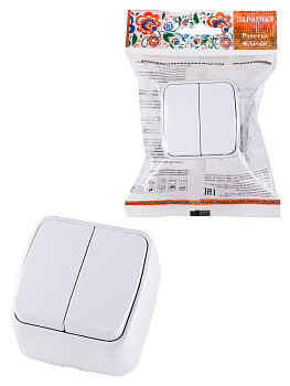 TDM Выключатель 2-кл. открытой установки IP20 10А, белый "Дача" Народная SQ1824-0002