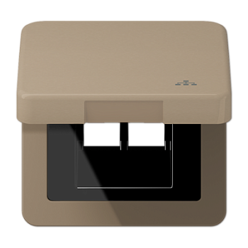 JUNG Накладка и крышка для двойных UAE розеток с символом "сеть" металл золотая бронза CD590KLLANGB