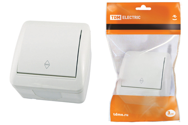 TDM Выключатель на 2 направления 1-кл. открытой установки IP44 10А белый "Селигер" SQ1818-0011