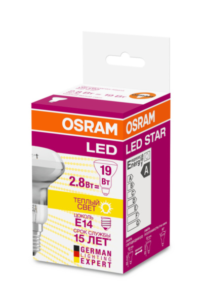 Купить Osram Светодиодная лампа направленного света LED STAR R50 2.8W (замена 19Вт), теплый белый свет, Е14 4058075055414