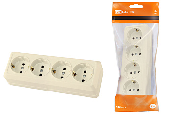 TDM Розетка 4-х местная горизонтальная 2П+3 открытой установки IP20 16A сл. кость "Ладога" SQ1801-0230