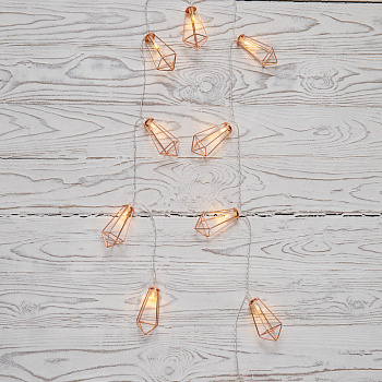 NEON-NIGHT Гирлянда светодиодная «Кристаллы» бронзовые 10 LED, 1,5 м, прозрачный ПВХ, теплый белый свет свечения, 2 х АА (батарейки не в комплекте) 304-019