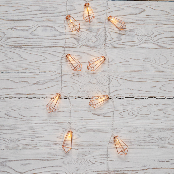 NEON-NIGHT Гирлянда светодиодная «Кристаллы» бронзовые 10 LED, 1,5 м, прозрачный ПВХ, теплый белый свет свечения, 2 х АА (батарейки не в комплекте) 304-019