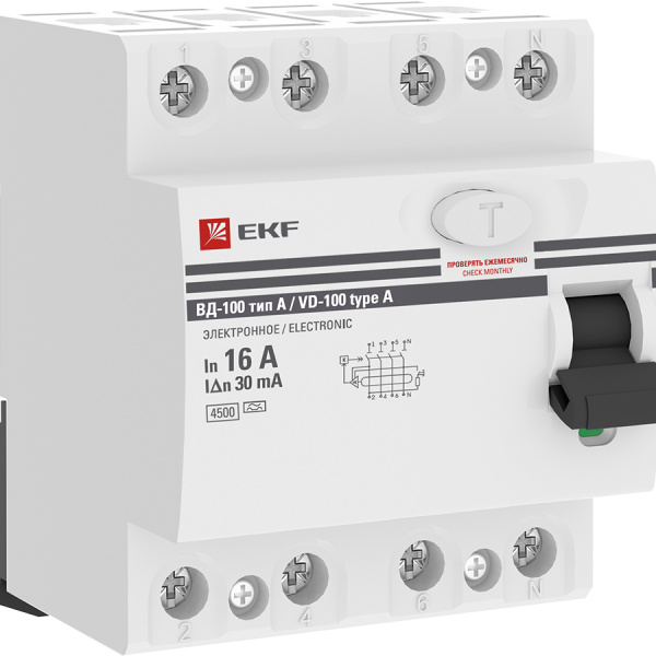 EKF PROxima ВД-100  УЗО 4P 16А/30мА (A) электромеханическое