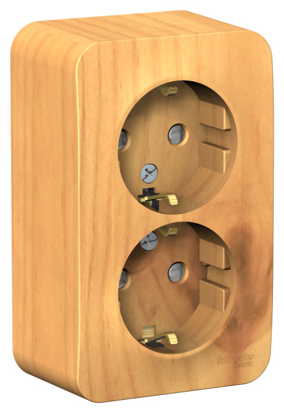 Купить Systeme Electric Blanca наруж Ясень Розетка 2-ая с/з со шторками 16А, 250В, изолир. пластина